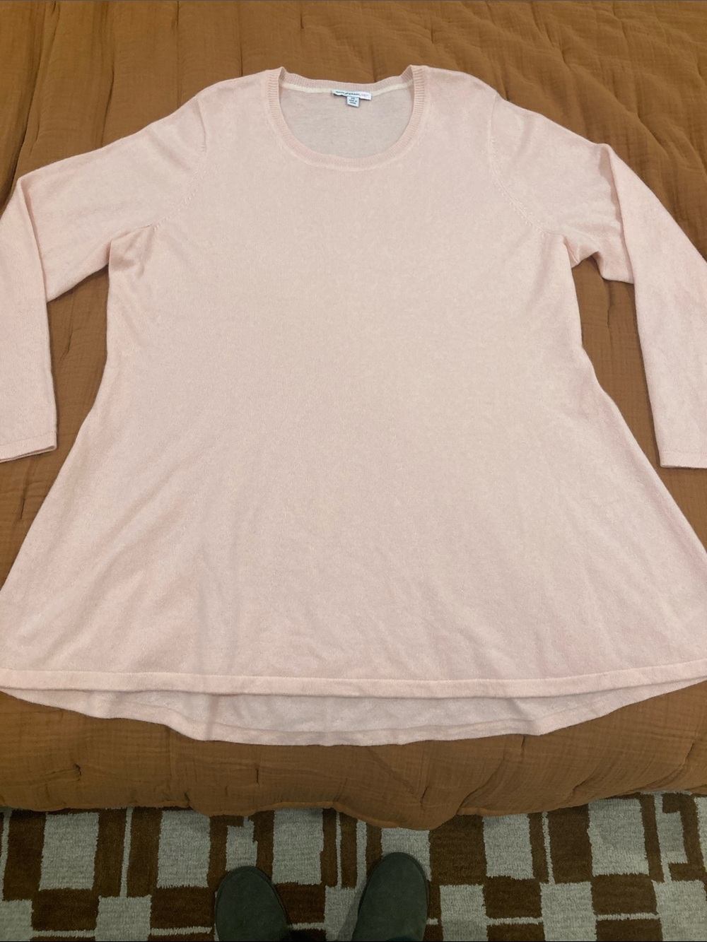 Isaac Mizrahi Live 100% Cashmere Light Pink Scoop Neck Peplum Tunic Sweater RARE